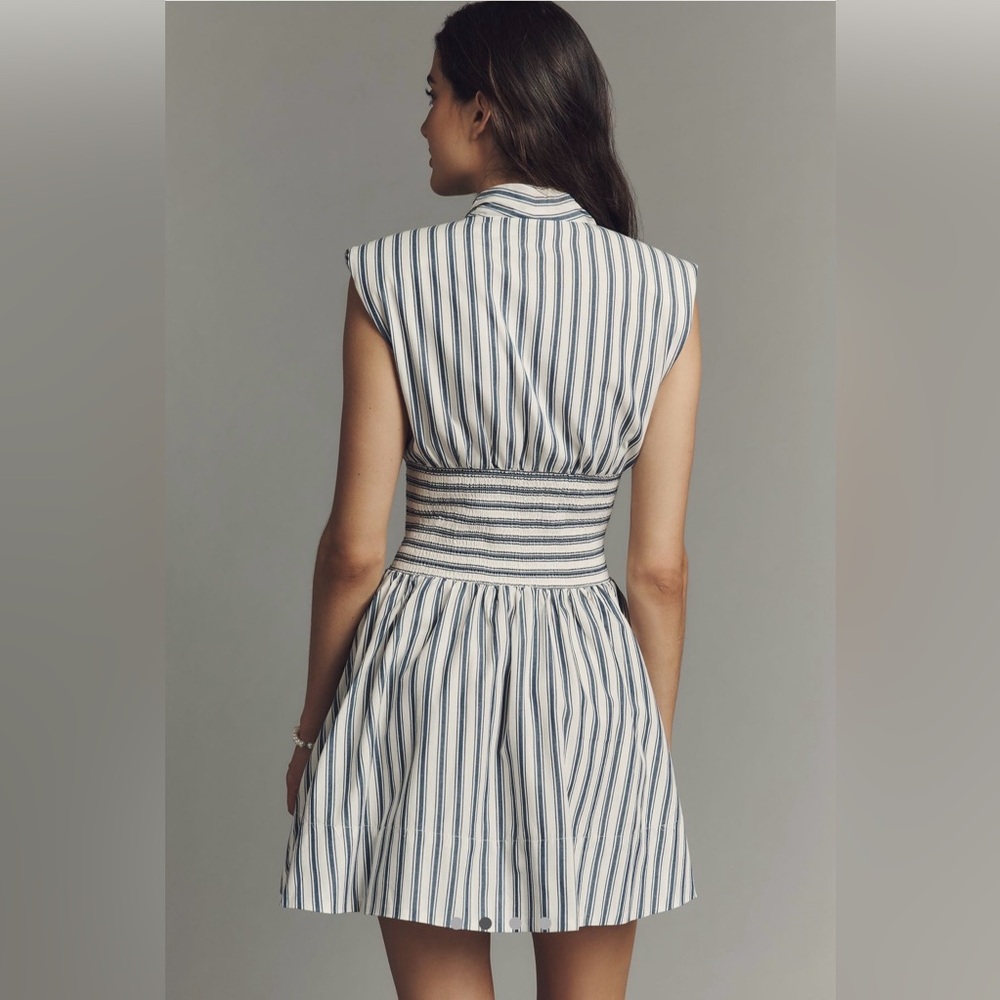 The Tommie Cap Sleeve stripe smocked front zip mini shirt dress - Picture 3 of 10